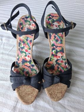 Women’s Black Bow Cork heel Sandals - FIONI SIZE 7.5